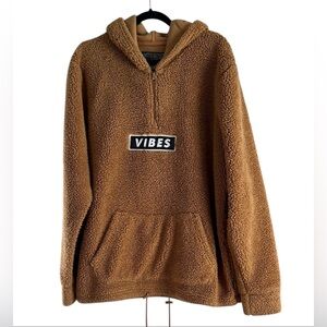 Trademark Brooklyn Cloth Brown Sherpa Hoodie with Vibes Patch Size XL EUC Cozy